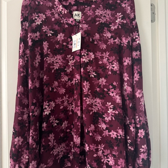 Anne Klein Dark Red Floral Blouse - Picture 11 of 11